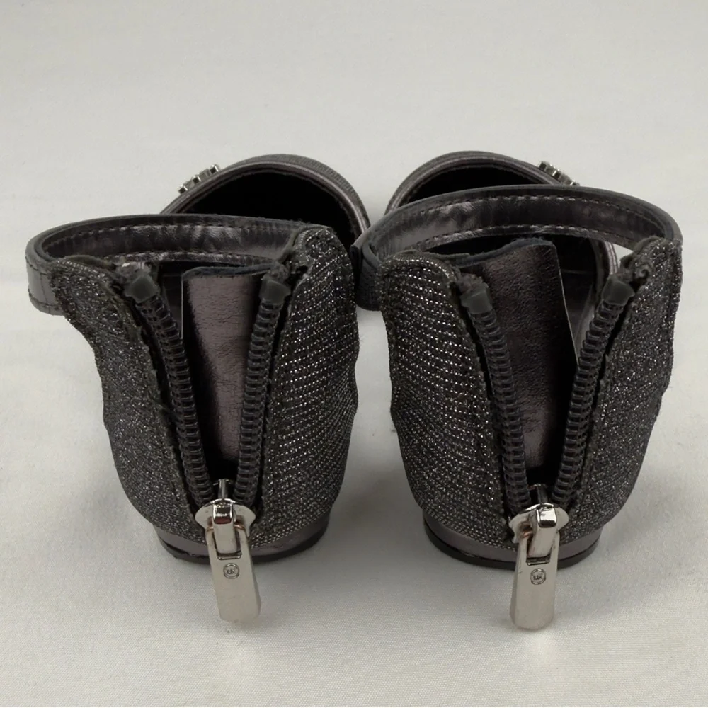 Michael Kors Girls Sz 8 Gunmetal Glitter Mary Jane Flats Ankle Strap